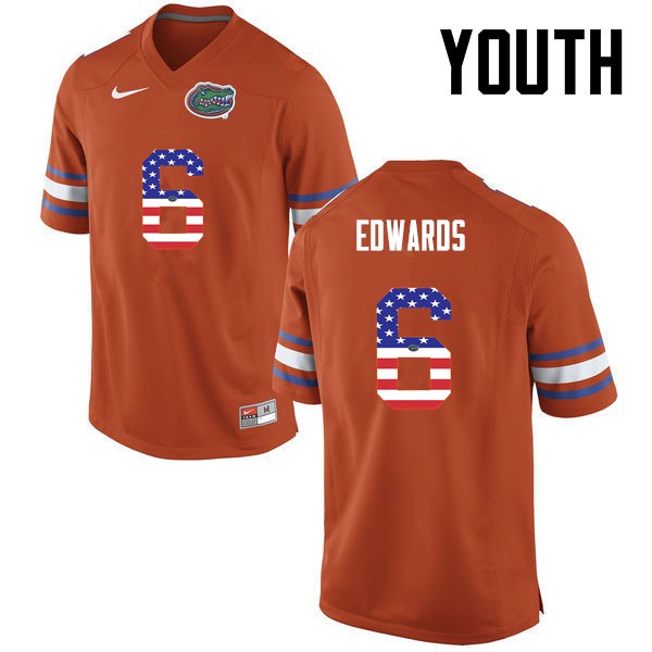 Florida Gators Youth #6 Brian Edwards College Football Jersey USA Flag Fashion Orange